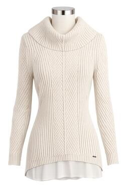 T. Tahari Cowl Neck Cable Knit Sweater - Cream - Size XS